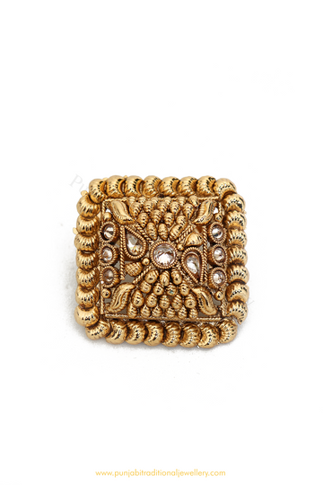 Antique Gold Finished Polki Ring By PTJ